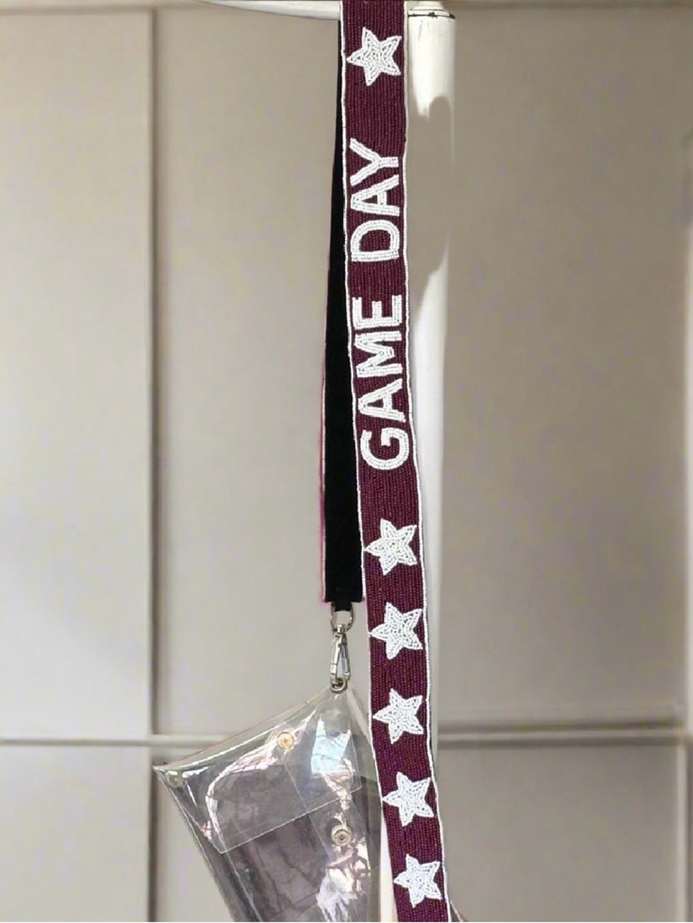 Game Day Beaded Maroon and White Purse Strap